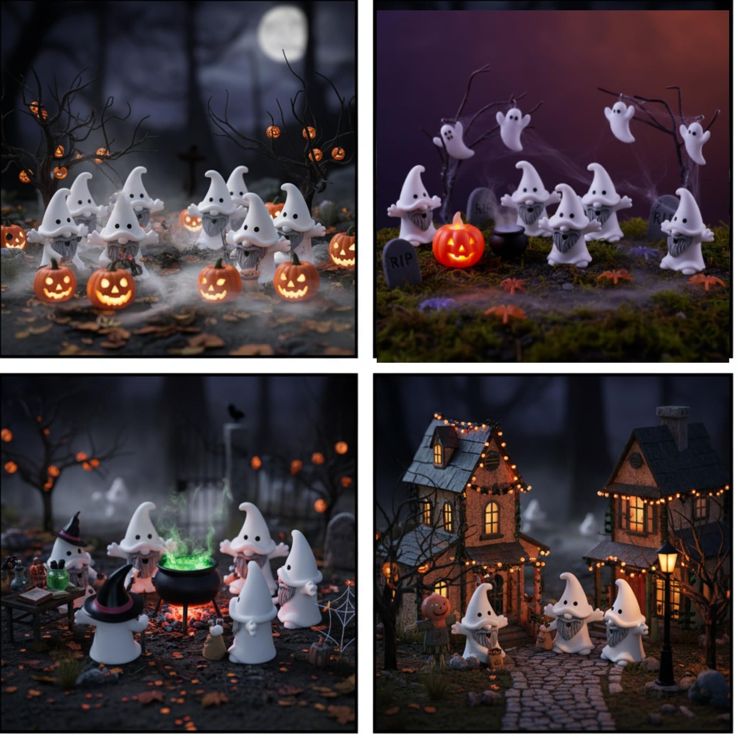 Roowest 60 Pcs 60 Pcs Mini Christmas Gnomes Figurines Decorations Miniature Resin Gnomes Tiny Santa Deer Gingerbread Man Dwarf Figurine to Hide Ornaments for Village Table Decor (Ghost)