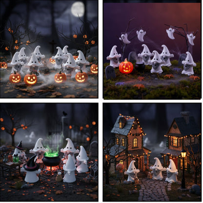 Roowest 60 Pcs 60 Pcs Mini Christmas Gnomes Figurines Decorations Miniature Resin Gnomes Tiny Santa Deer Gingerbread Man Dwarf Figurine to Hide Ornaments for Village Table Decor (Ghost)