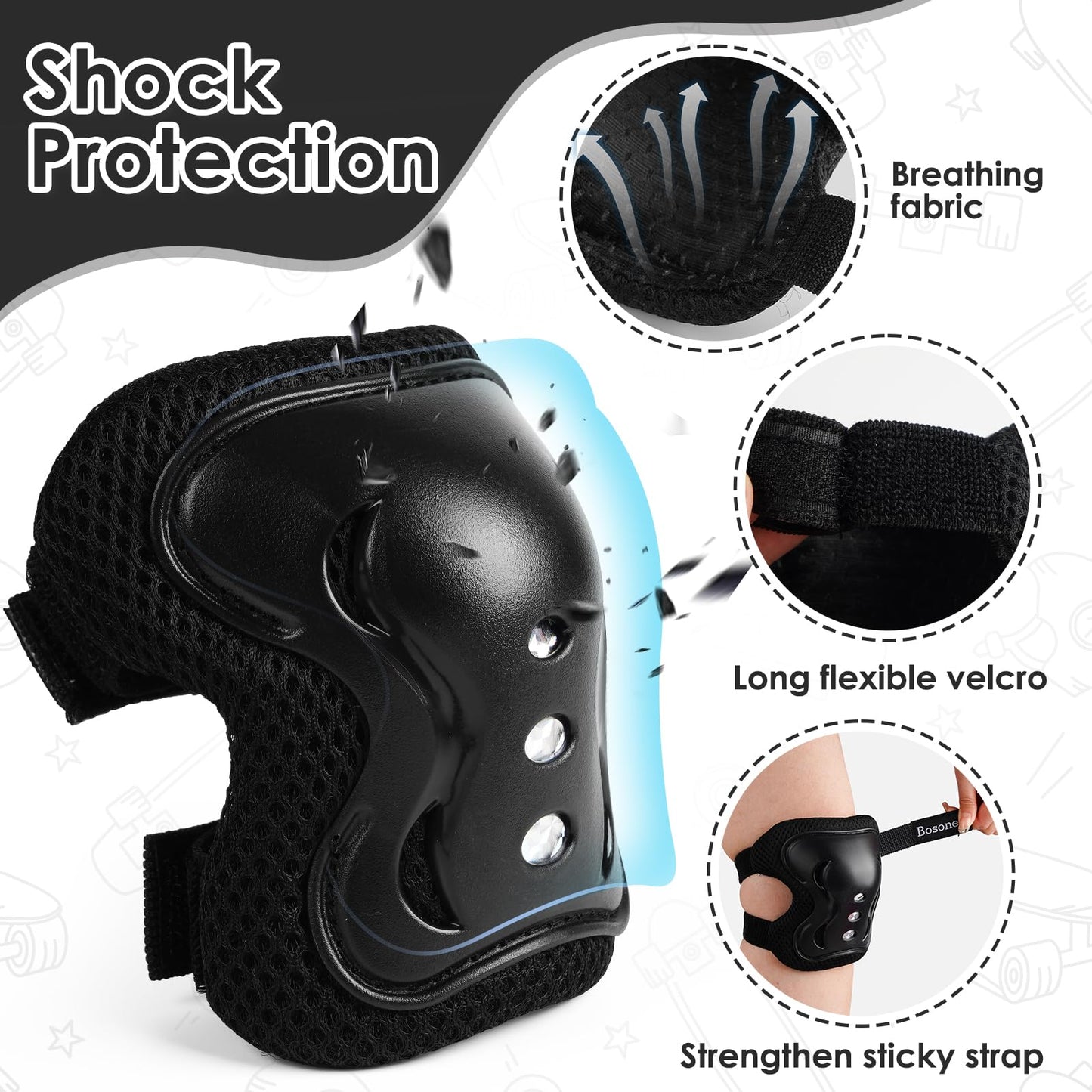 Kids/Youth Knee Pad Elbow Pads Guards Protective Gear Set for Roller Skates Cycling BMX Bike Skateboard Inline Skatings Scooter Riding Sports (Black, Small (3-8 years))