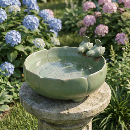 Lxdzsm Ceramic Bird Bath – 5.9” Birdbath Bowl Only, Small Bird Bath & Bird Feeder, Bird Water Bowl for Ground Bird Bath, Bee Bath, Ceramic Bird Baths for Outdoors, Garden Courtyard Decoration