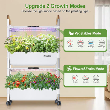 Indoor Hydroponic Growing System with 54 Pods Herbs Garden Kit with 30W Led Grow Light Large Movable 2-Layer Floor-Standing Hydroponic Gardening System for Vegetable Fruit