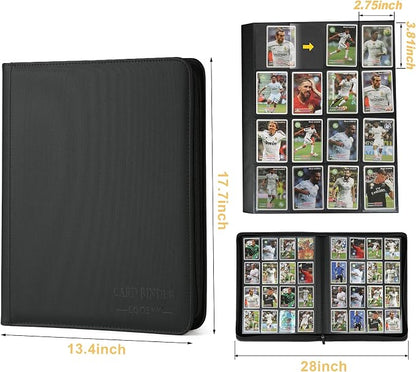 16-Pocket Business Card Binder holds 1024 Cards, Premium Diamond PU Leather Name Card Holder Organizer with Zipper, Black Sleeves Side Loading Card Book for Collectors & Office(black)