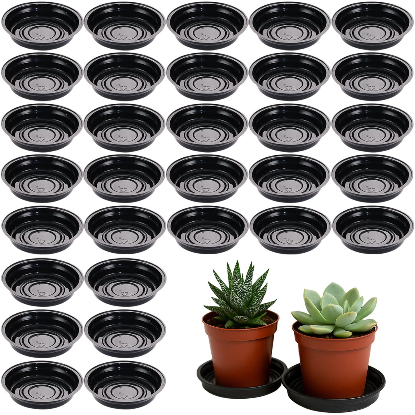 30 Packs 8 Inches Small Plant Saucers for Indoor Outdoor Use Heavy Duty Plastic Plant Plate Dish for Planter Bulk Round Flower Pot Drip Trays to Catch Water 4 to 20 Inch, Black