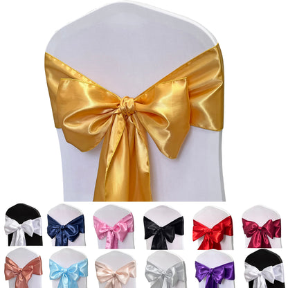 Maiangel Satin Chair Sashes Bows 50PCS Chair Ribbon Ties Back Sash for Wedding Party Events Cover Decoration (Gold)