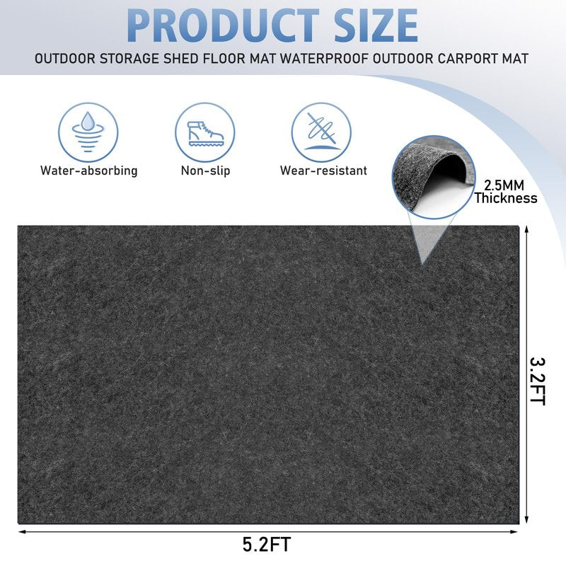 All-Weather Shed Floor Mat - for Outdoor Storage Shed and Shed with Floor, 2.5mm Thick Waterproof Design, Non-Slip, Long-Lasting Protection (5.2 * 3.2ft)