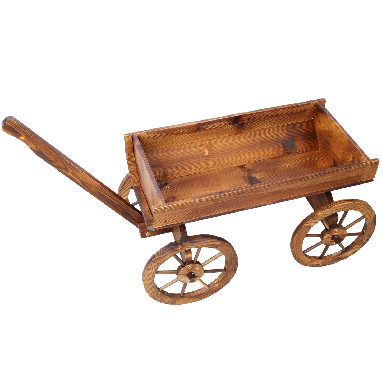 Anyflee Wood Wagon Flower Planter Pot Stand W/Wheels Home Garden Outdoor Decor