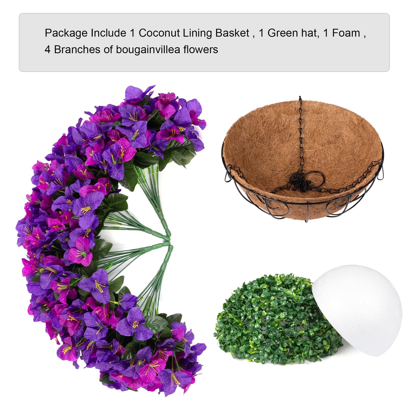Artificial Hanging Flowers Plant with Basket for Outdoors Spring Decor, Fake Hanging Plants Faux Bougainvillea in Planter Look Real UV Resistant Silk Flowers for Outside Porch Patio Garden Home, Mix