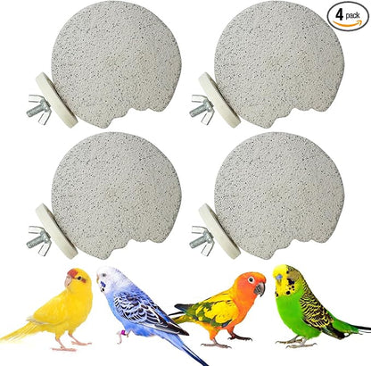 PINVNBY 4 PCS Bird Perches Calcium Parrot Perch Stand Bird Beak Grinding Stone Foot Claws Trimmer Parrot Chewing Toys Bird Cage Accessories for Budgie Cockatiel Conure Lovebird Finch