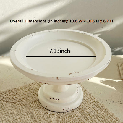 Rustic White Wood Pedestal Tray Stand for Table Decoration,Round Distressed Finished Cake Stand Dessert Table Display,Farmhouse Cake Stand Candle Holder Perfect for Weddings,Birthdays