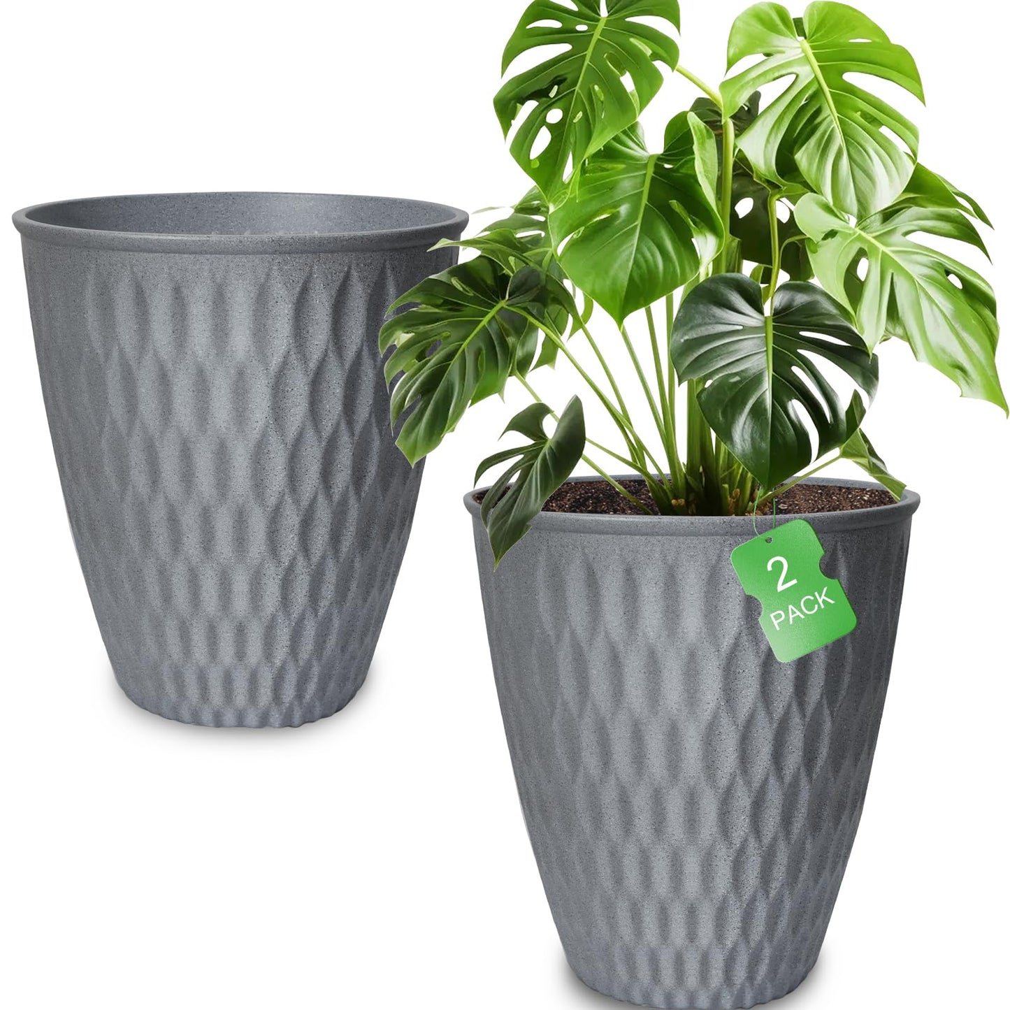 WEICHENGXING 13 Inch Large Plant Pot, 2Pack Big Planter, Matte Grey Durable Lightweight Flower Pot Garden Containers for Indoor and Outdoor Plants, Porch, Patio, Backyard, Room & Office Décor