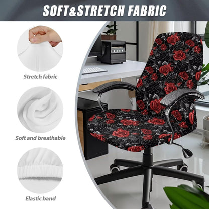Talayituse Rose Spider Web Print Office Computer Chair Covers, Stretchable Rotating Chair Cover Halloween Decoration Removable Washable Rotating Chair Protective Slipcover, Large