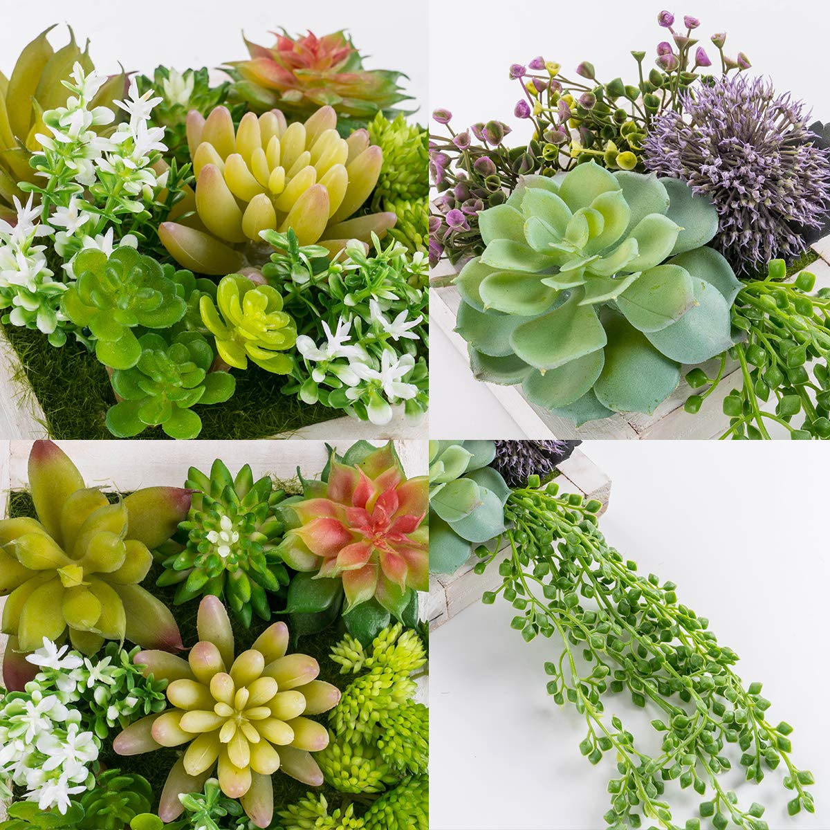 SWTHONY Hanging Wall Artificial Plants for Home Decor Indoor Faux Succulents in Wooden Frame 3D Greenery Decor for Living Room Nursery Backdrop Pake of 2