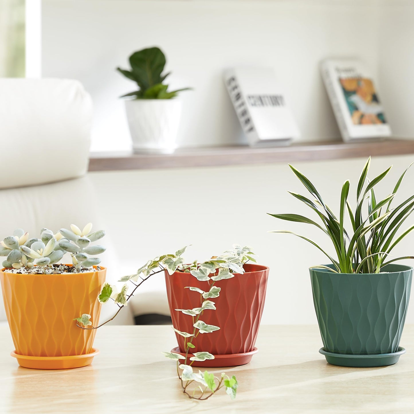 FaithLand 6-Pack 6-Inch Plastic Plant Pots with Saucers | Thickened PP Material, Modern Wave Texture, Enhanced Drainage for Indoor/Outdoor Garden Plants | Multicolor Value Set