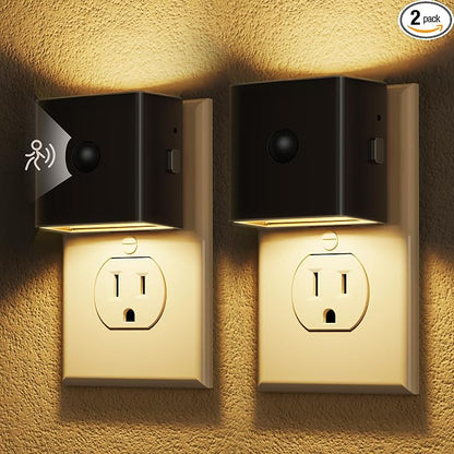 DORESshop LED Motion Sensor Night Light [2 Pack], Plug in Night Light, Night Light Motion Sensor, Dusk to Dawn 3 Level Brightness Adjustable Night Lights for Adults, Bedroom, Bathroom, Hallway