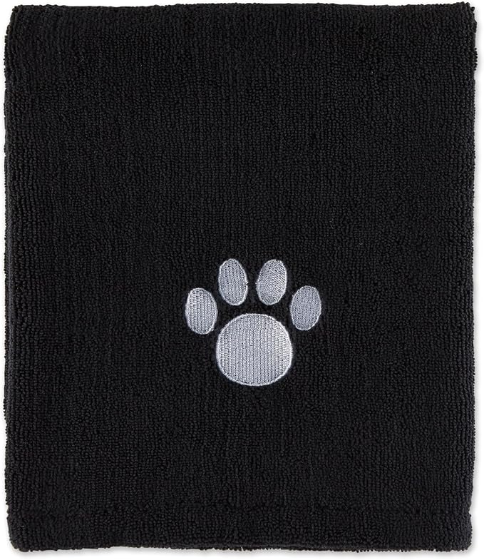 Bone Dry Pet Grooming Towel Collection Absorbent Microfiber X-Large, 41x23.5, Embroidered Black (Pack of 12)