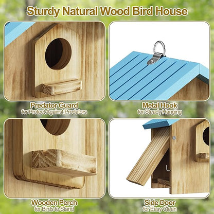 Auslar Bird House for Outside, Wooden Birdhouses for Outdoors, Bluebird House for Outside Clearance, Hanging Bird Houses for Cardinals Finch Wren Swallow for for Garden Viewing