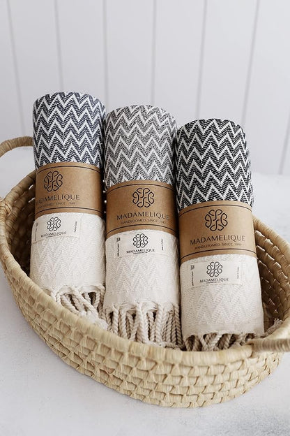 Madamelique Exclusive Hand Towels Set of 2-18 x 40 Inches - Decorative Bathroom Peshtemal Towel for Hand, Face, Hair, Yoga, Tea, Dishcloth, Kitchen and Bath - 100% Pure Cotton (Gray)