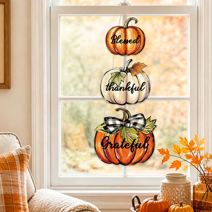 AnyDesign Fall Wooden Hanging Door Sign Thanksgiving Party Decoration Rustic Pumpkin Wood Plaque Ornament Pre-Assembled with DIY Bow Leaves for Autumn Front Door Wreath Porch