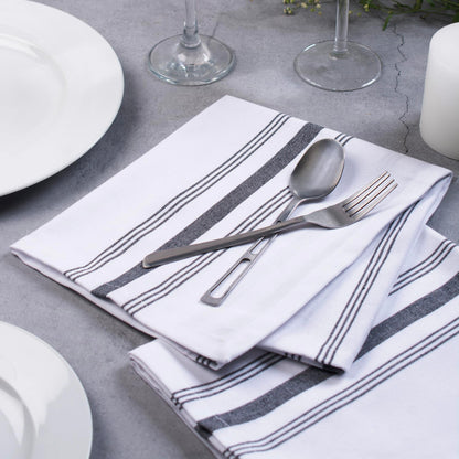 Blue Needles Set of 12 French Stripe Dinner Table Napkins 100% Cotton Napkins, 18x18 Inch, Absorbent, Soft, Reusable & Washable Restaurant Hotel Quality Spring Summer & Everyday Use - Black