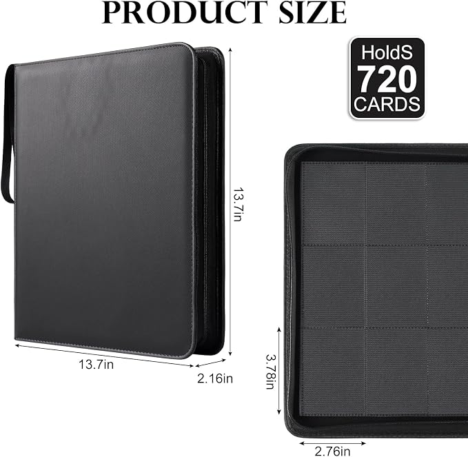 GEAoffice 12 Pocket Trading Card Binder, Premium PU Card Binder, Side Loading Card Album Folder for YuGiOh, MTG, TCG, Game & Sports, Zip Closure, Non-PVC, Black