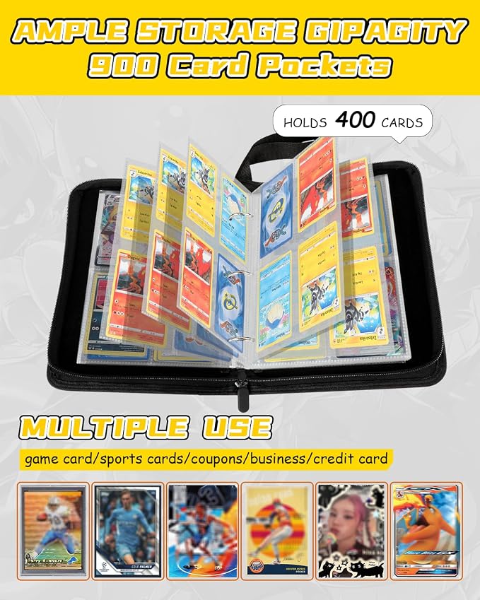 for 4 Pocket Card Binder for 400 Cards - Large Capacity Trading Card Collection Album Folder with Zipper for Men Boys Teens Girls Kids Cute Long Hair Design for Sports Cards Game Cards