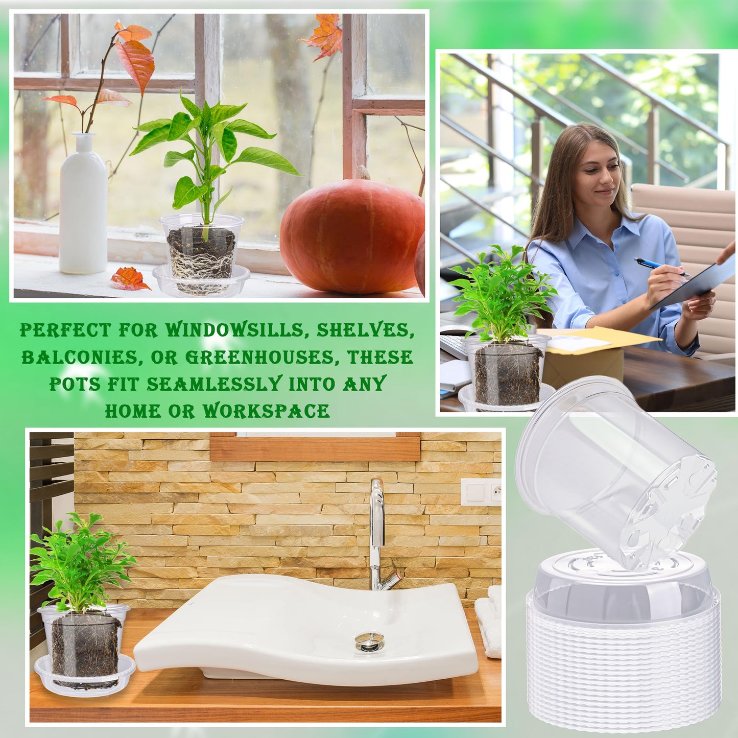 Plukeen 72 Pcs/36 Set 4 Inches Transparent Plastic Flower Pot with Trays Drainage Holes for Small Indoor Plants Seedling Starter Various Plants