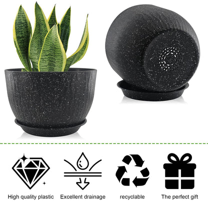 GDJUQZ 12/10/9 inch Plant Pots, 3 Pack Flower Pots for Outdoor Indoor Garden Plants, Large Planters with Multi Mesh Drainage Holes and Saucer (Speckled Black, 12"+10"+9")