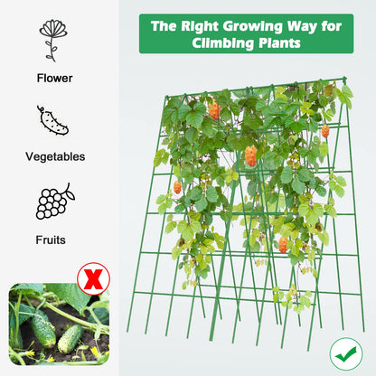 DoCred Cucumber Trellis, 2 Pack Foldable A Frame Trellis for Raised Bed Climbing Plants, Vegetables, Includes Plant Support Clips, Twist Ties, Plastic Ties- Made from PVC-Coated Steel