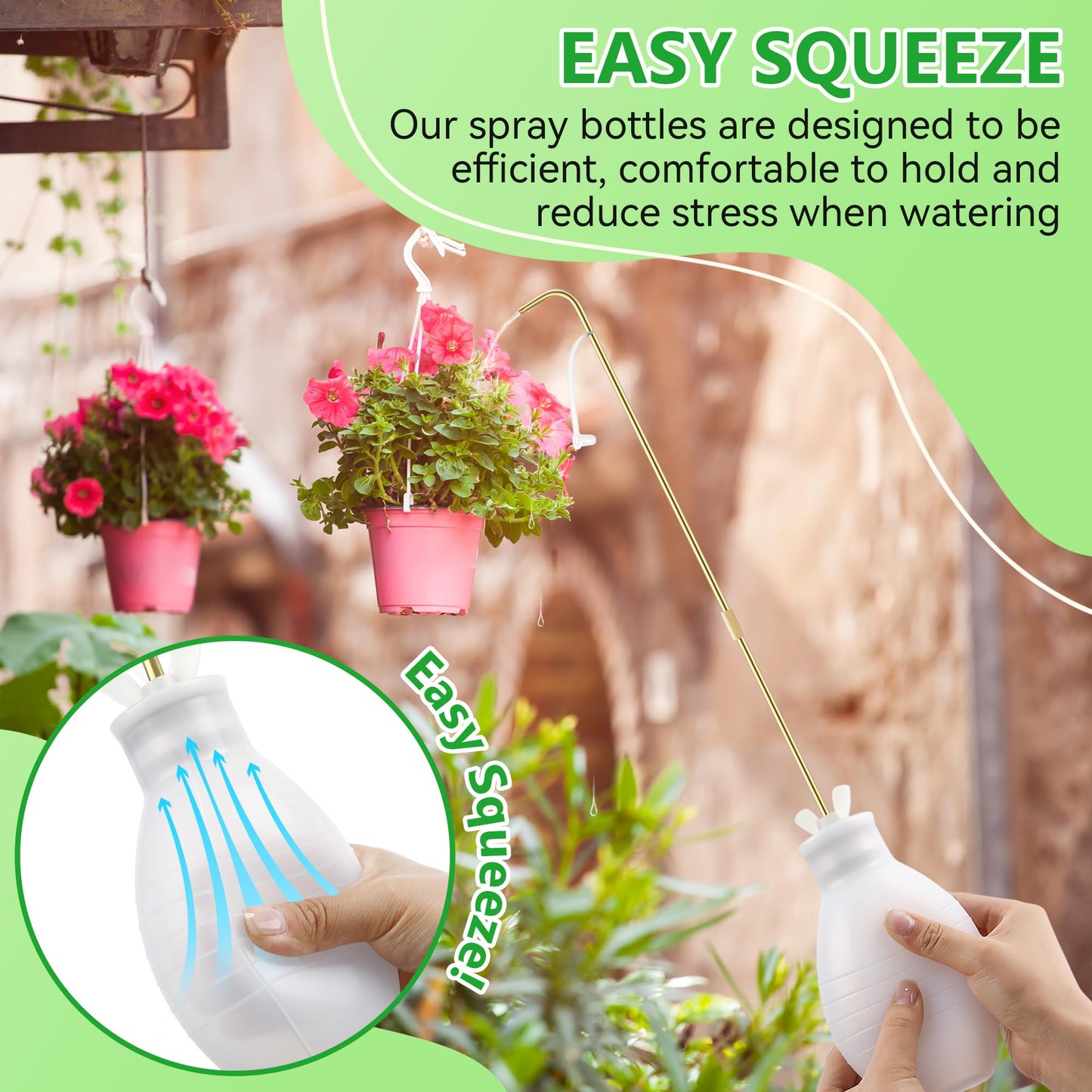 Squeeze Bottle for Hanging Plants, 19" Long Spout Plant Watering Bottle, Easy Squeeze Indoor/Outdoor Watering Can Alternative, Precise Sprinkling for Hanging Baskets, Houseplants(14 oz)