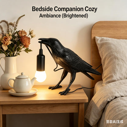 Shandaglo Raven Lamp Gothic Decor, Black Crow Table Lamp with LED Bulb, Unique Dark Aesthetic Night Light for Bedroom Desk, Halloween Home Decoration Gift