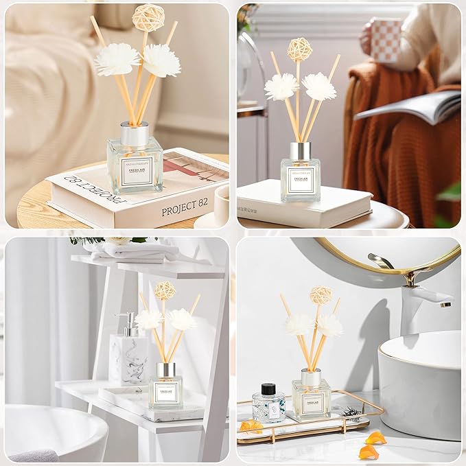 Reed Diffuser Set, 1.7 fl oz Scent Diffuser with Sticks, Lily Scent for Bathroom Accessories Shelf Decor, Air Fresheners for Home, Home Fragrance Products, House Office Room Decor Aesthetic & Gift