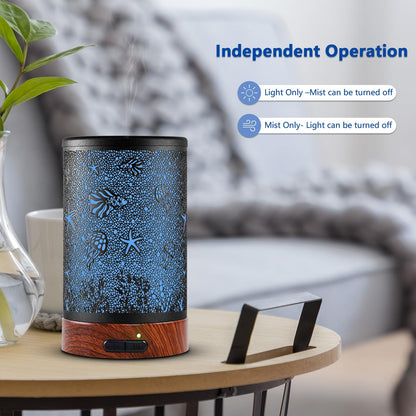 EQUSUPRO Essential Oil Diffuser 150ml Black Metal Aromatherapy Oil Diffuser Ultrasonic Cool Mist Diffuser with Auto Shut-Off Protection,7 Colors Changed LED for Home Office SPA Yoga