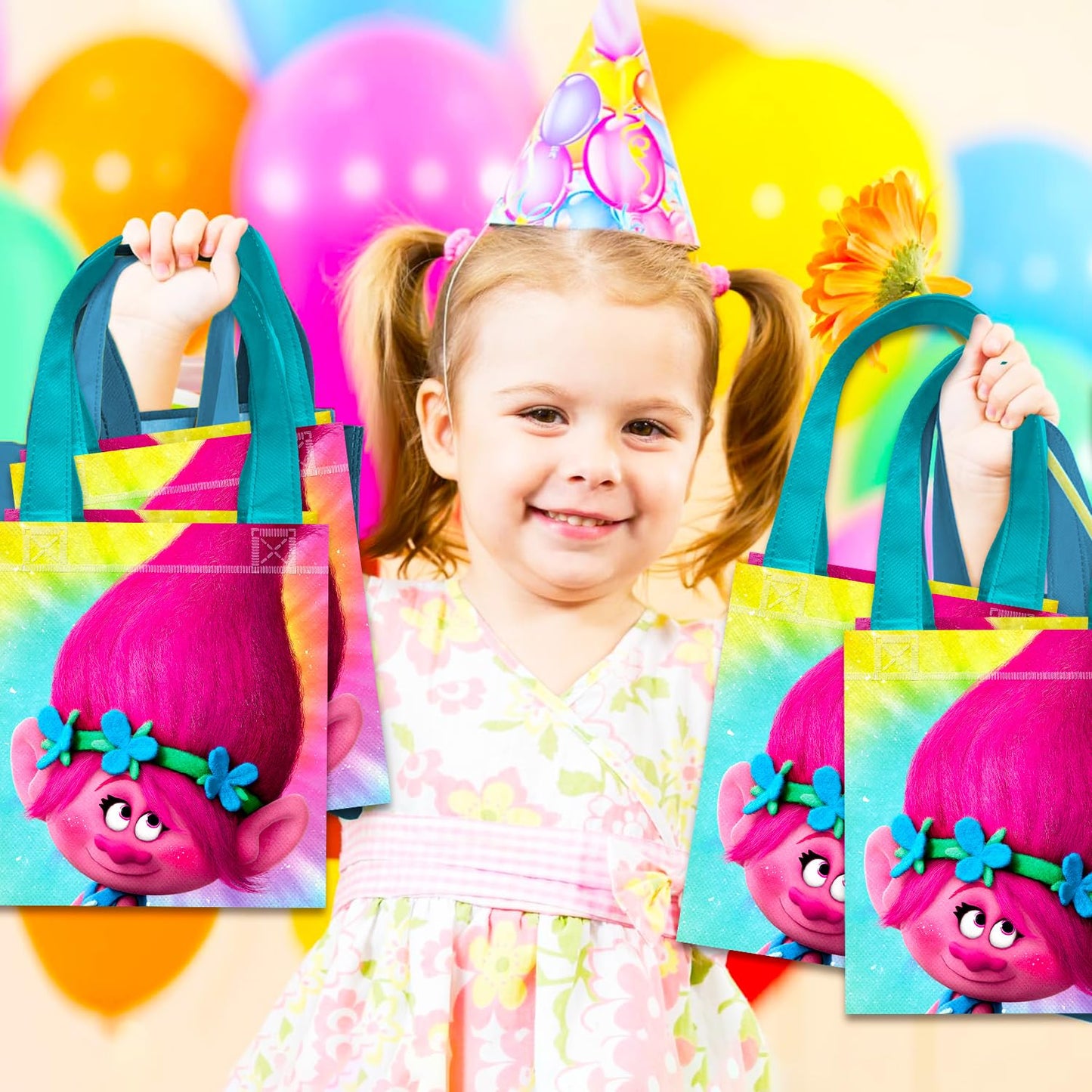DreamWorks Trolls Party Favor Bags Set – 24 Pack 8" Goodie Bags for Kids Bulk Reusable Mini Totes | Trolls Birthday Party Supplies