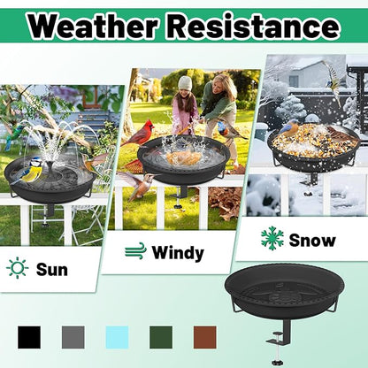 Bird Baths for Outdoors, Rustproof Metal Clamp Birdbaths & Birdfeeder with Detachable Plastic Basin, Outdoor Bird Feeding & Watering Station for Wild Birds Garden Patio Balcony (Black)