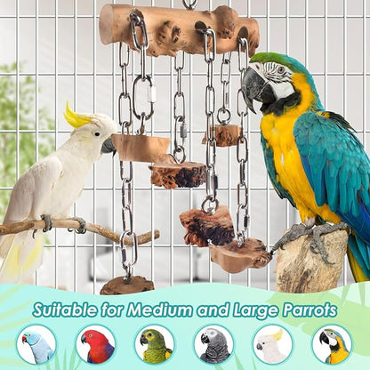 DBNESS Bird Toys for Parrots, Durable Wooden Hardwood Blocks with Stainless Steel Hanging Natural Chew Toy for Macaws African Greys Amazon Cockatoos Medium Large Parrot Similar Sized Pet Parrot