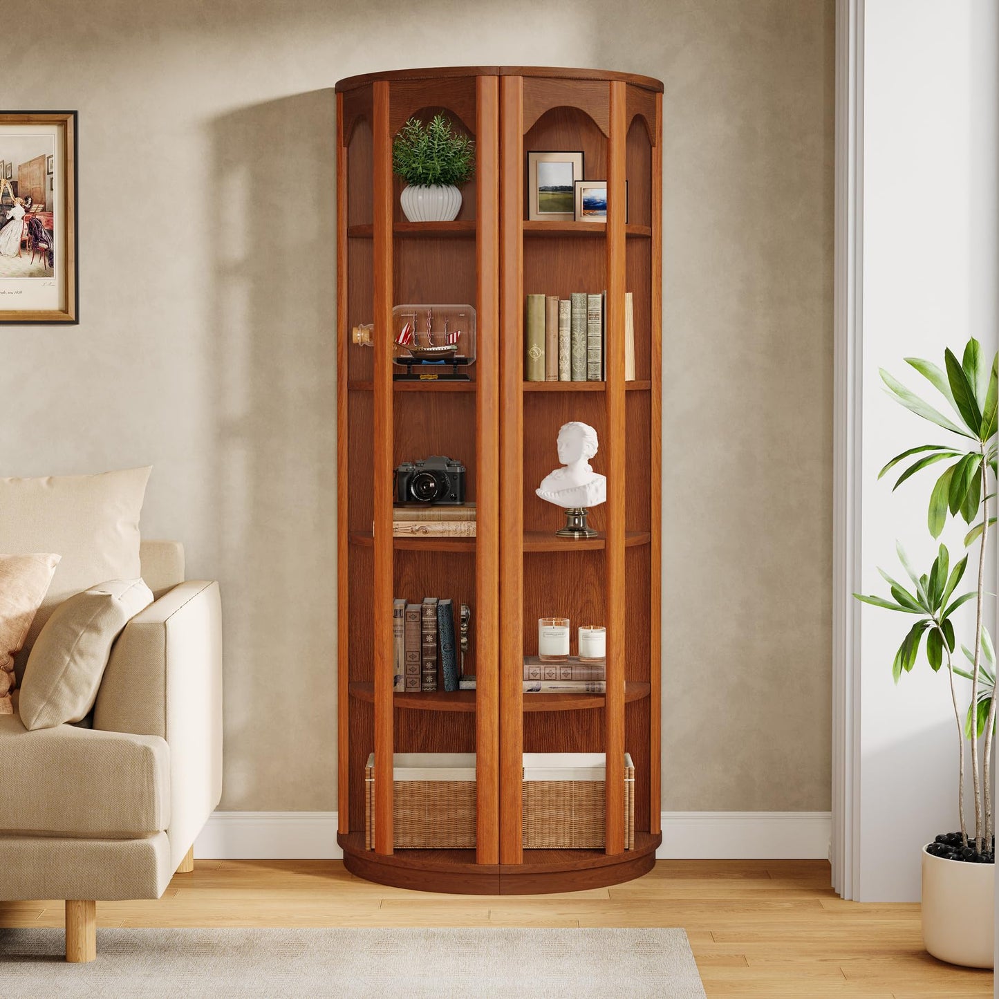 Tribesigns 5-Tier Corner Shelf, 67-Inch Tall Corner Bookshelf Bookcase with Unique Shape, Narrow Shelving Unit Storage Rack for Living Room, Home Office, Kitchen, Small Space