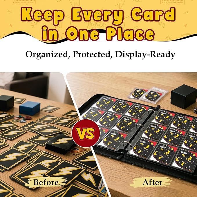 Card Binder for Pokemon Cards, 9 Pocket Trading Card Binder Holds 900 Cards with 50 Removable Sleeves, 3 Ring Zipper Card Holder Album Book Case for TCG, MTG, Sports Cards Collection, Boys Girls