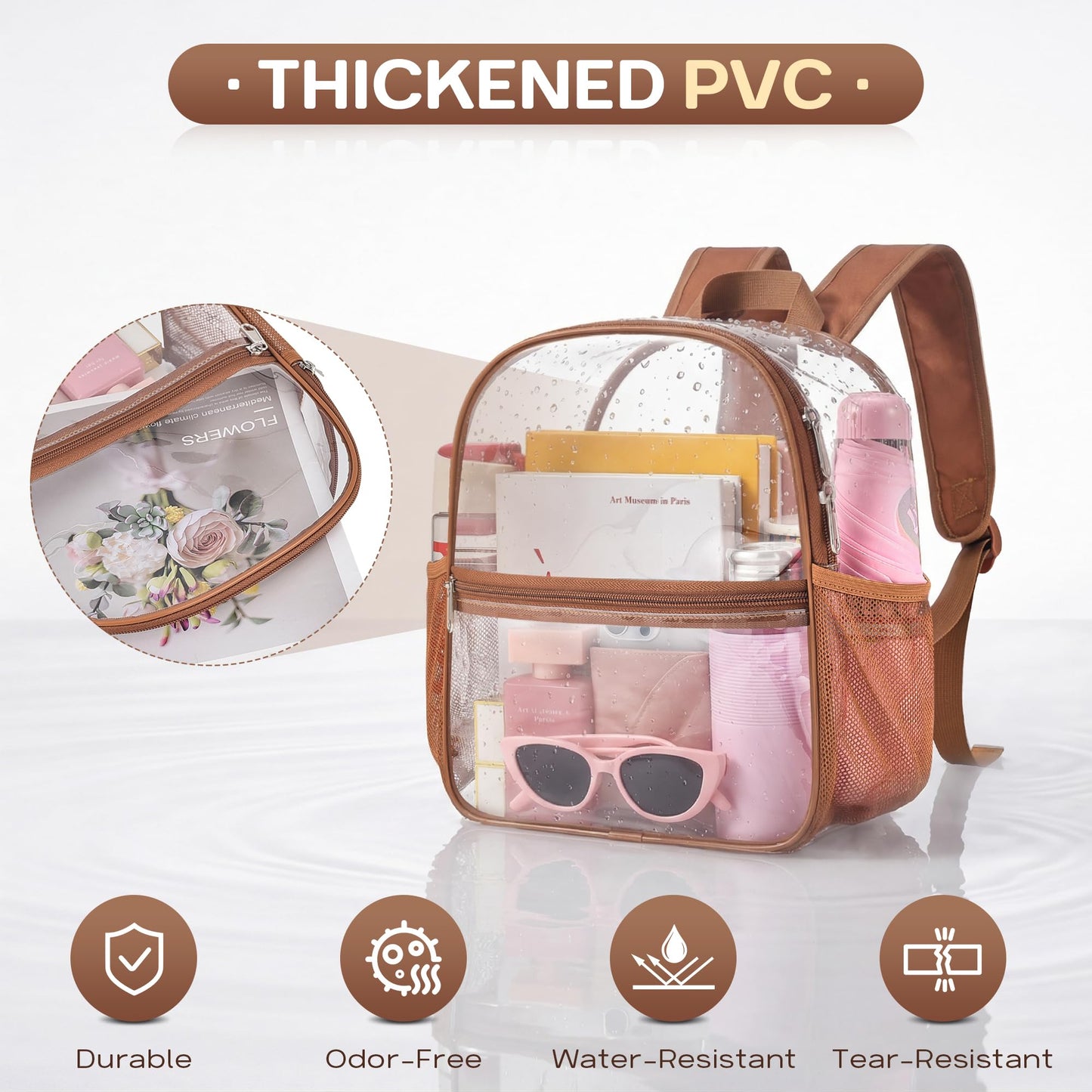 Oraben Clear Backpack Stadium Approved, 12 x 6 x 11 in, Small Transparent Backpack for Concerts, Sports Events, Festivals, Travel, Waterproof PVC, Adjustable Straps, Women Men
