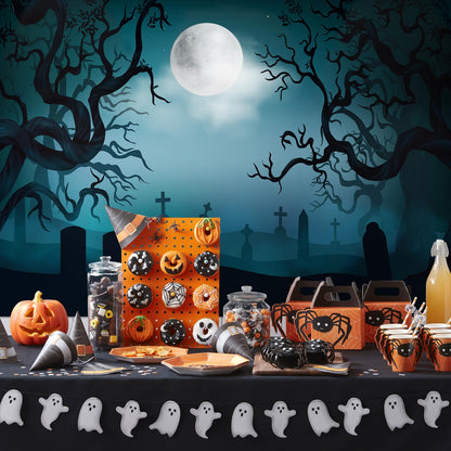 7 x 5 FT Halloween Backdrop - Large Dark Night with Moon, Tombstones Forest Design Wall Hanging Background Spooky Photography Photo Booth Props for Indoor Outdoor Garden Haunted Party Decorations