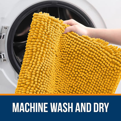 OLANLY Bathroom Rugs 35x24, Extra Soft Absorbent Chenille Bath Rugs, Rubber Backing Quick Dry, Machine Washable Bath Mats for Bathroom Floor, Tub and Shower, Home Decor Accessories, Golden Yellow