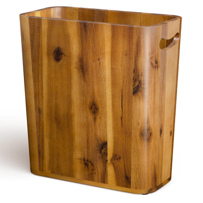 Tidita 3 Gallons Acacia Wood Waste Basket for Bedroom - Small Wooden Trash Can for Bathroom, Rustic Bathroom Decor - Waste Paper Basket with Handle, Wood Trash Can, Office Trash Cans for Near Desk
