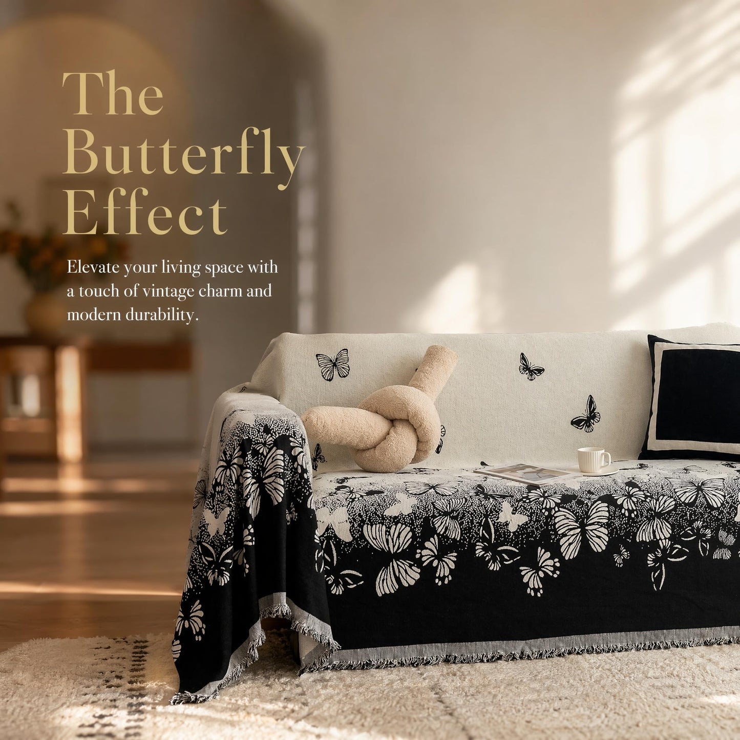 UWWGKK Chenille Couch Cover Reversible Butterfly Pattern Large Sofa Blanket