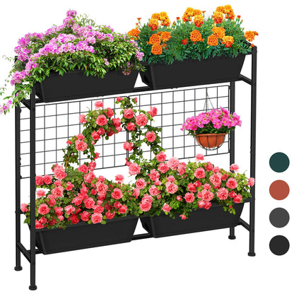 ETELI Vertical Raised Garden Beds Outdoor Elevated Herbs Garden Planter Boxes with Trellis and Legs 32.4" Flowers Beds Vertical Planters for Small Climbing Plant Vegetables Patio Balcony, Black