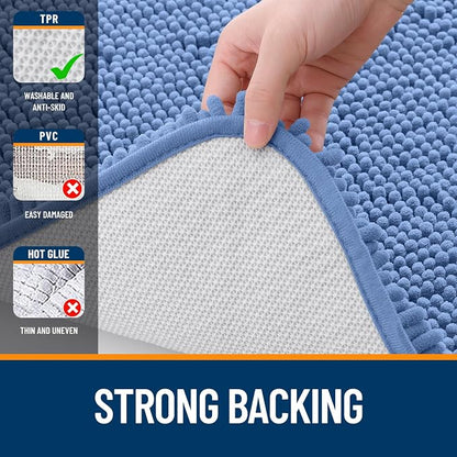 OLANLY Large Bathroom Rugs 40x32, Soft Absorbent Chenille Bath Rugs, Rubber Backing Quick Dry, Machine Washable Bath Mats for Bathroom Floor, Tub and Shower, Home Decor Accessories, Cornflower Blue