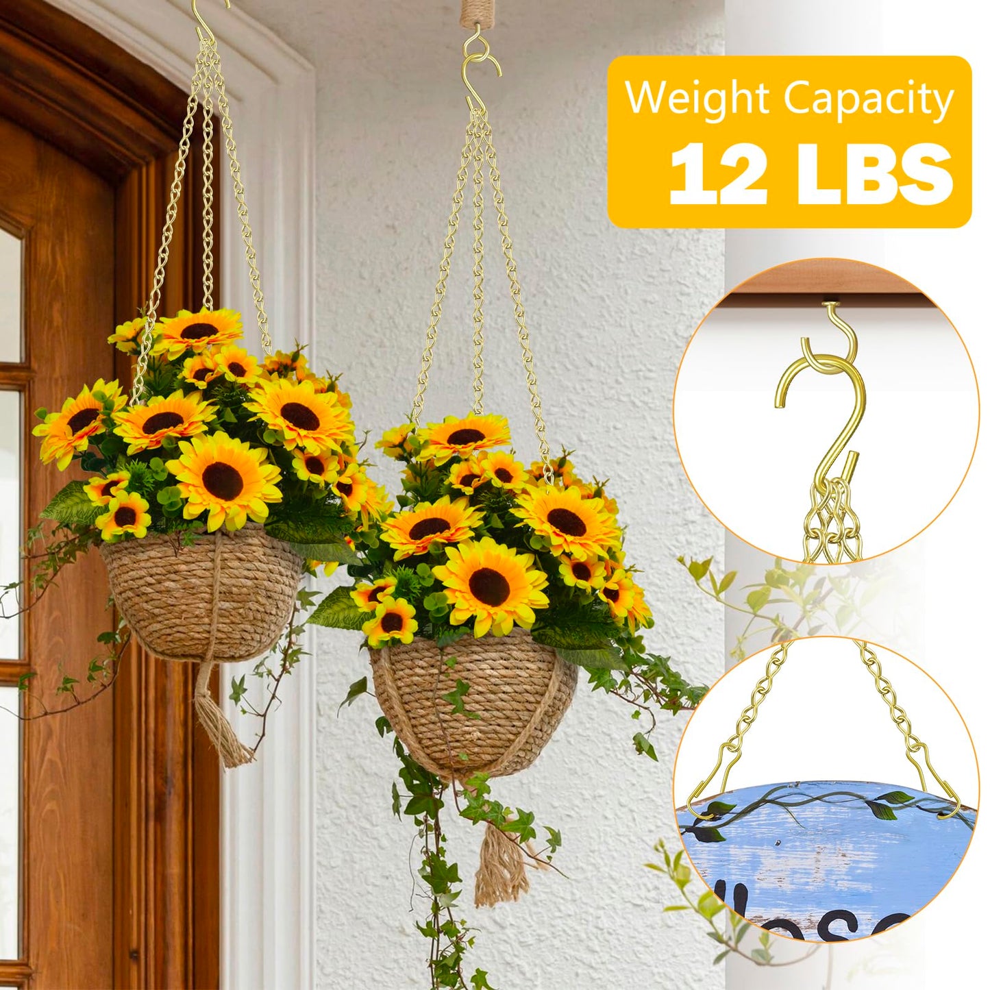 garini Hanging Plant Hooks,200 Inch Metal Glod Hanging Chain with S Hooks for Hanging Plants, Photo, Lantern, Billboards and Planters