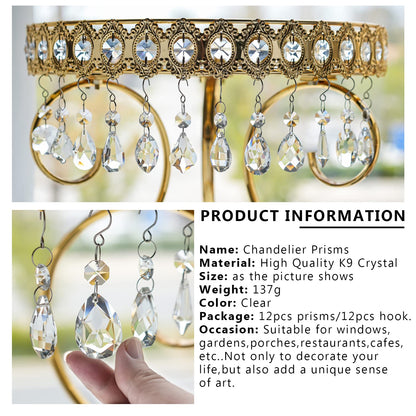 kanpura Crystal Chandelier Prisms,Crystal Sun Catcher Kit,Rainbow Hanging Crystals Suncatcher for Window, Christmas Tree,Home Decor(Clear,12pcs)
