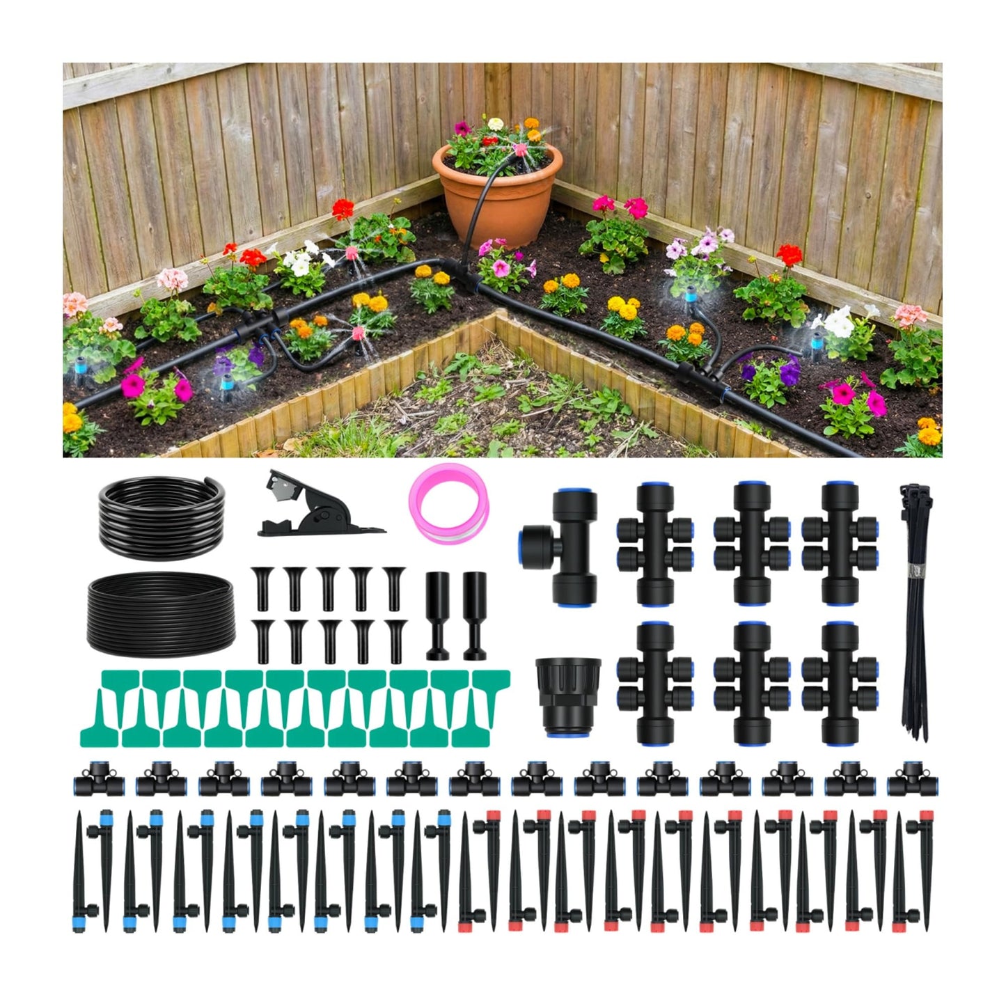230FT Drip Irrigation System for Garden, 2026 Upgraded DIY Automatic Plant Watering Kit with Push-Fit Connectors, 30 Water-Saving Adjustable Drip Emitters for Yard, Lawn & Greenhouse