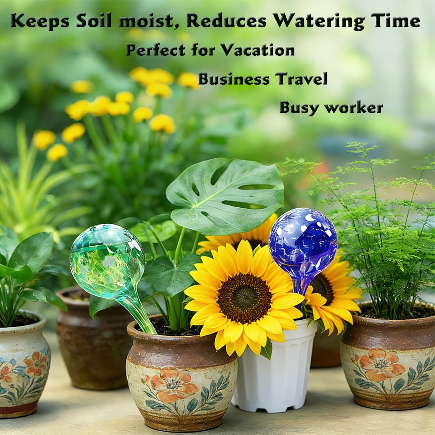 Plant Self Watering Globes – 6 Pack Small Colorful Glass Plant Watering Device for Indoor Pots, Self Watering Bulbs for Vacation Plant Care, Drip Irrigation System, Garden Patio Hanging Plants
