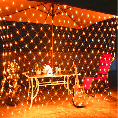 198 LED Orange Net Lights Outdoor Mesh Lights 9.8ft x 6.6ft for Garden, Lawn, Shrubs, Party, Wedding, Halloween Decorations, 8 Modes & Memory Function, Connectable, Blackish Green Wire-Orange