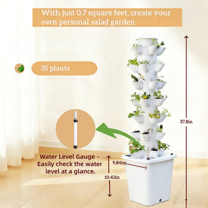 LnzyGarden Hydroponic Growing System Kit - Hydroponic Tower Indoor Smart Vertical Garden,Hydroponic Vegetable System,35 Pods, Automatic Timer, Gardening Gift